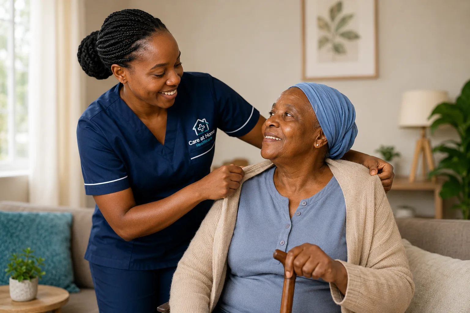 Jaemal Homecare professional nurse assisting a patient at home in Nairobi